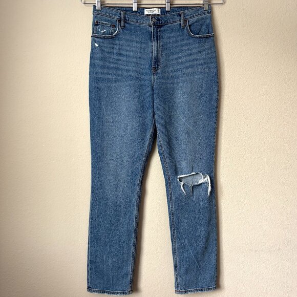 Abercrombie & Fitch 16 The '90s Slim Straight Ultra High Rise Distressed Jeans - Picture 2 of 10